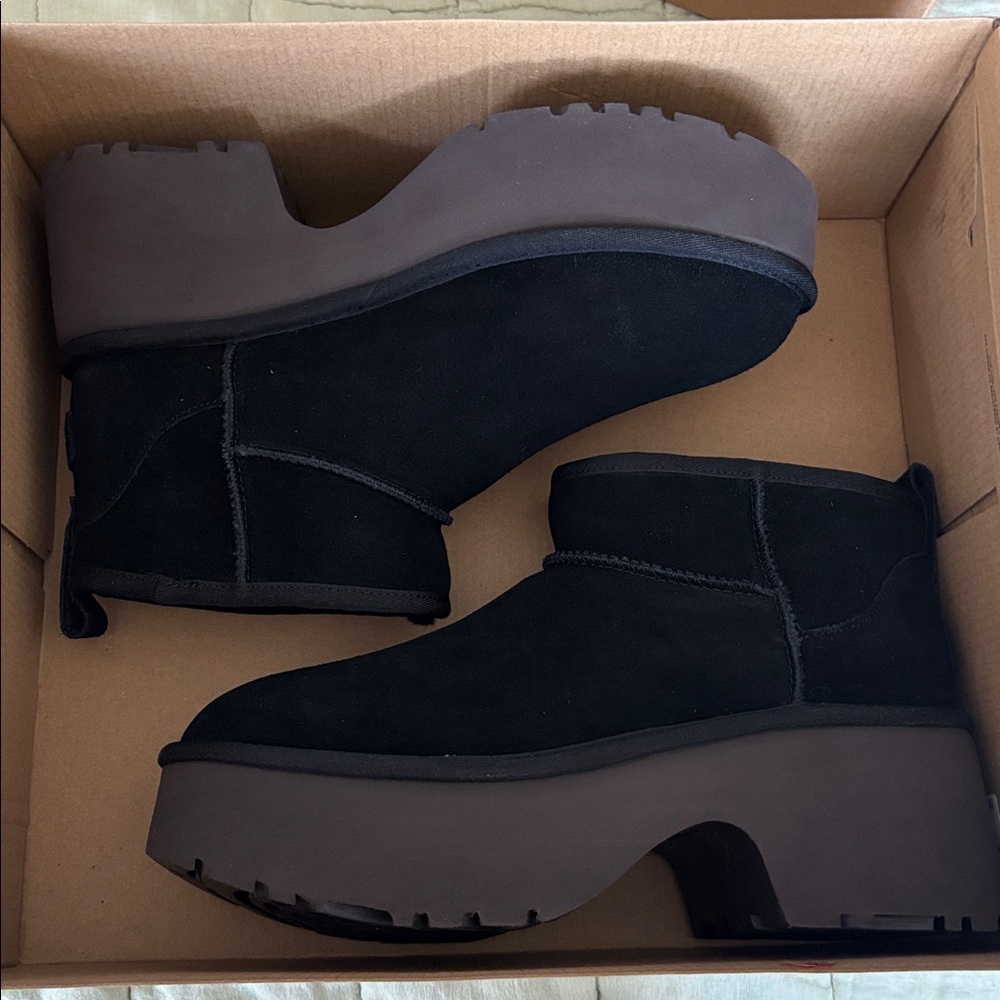 UGG Black Suede Platform Boots with Brown Base